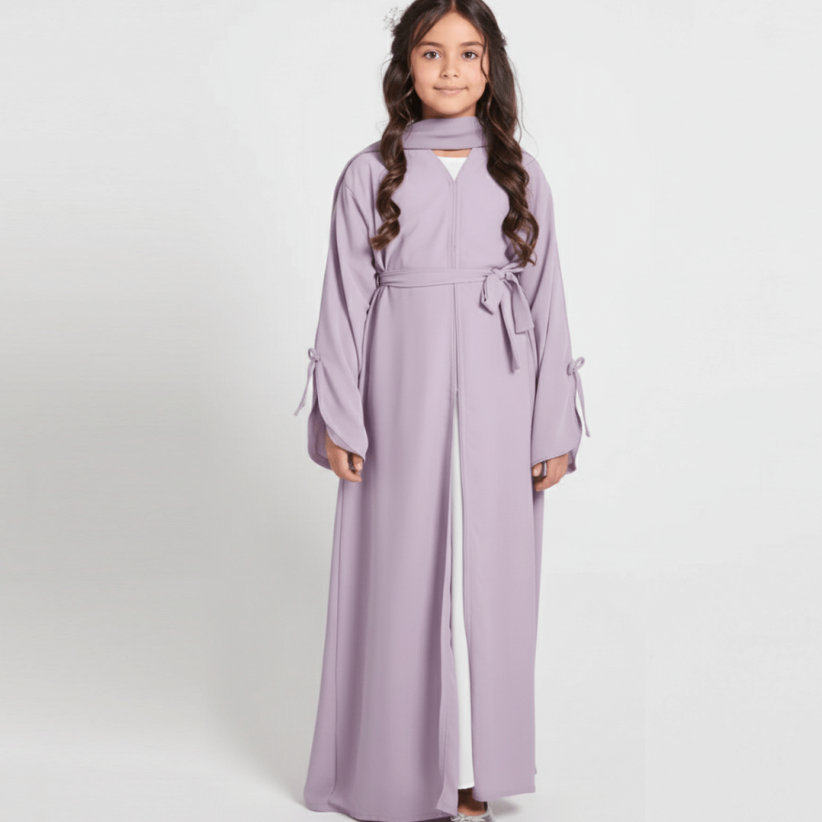 Junior Girls Premium Signature Bow Cuff Open Abaya