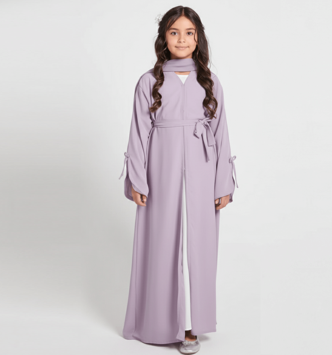 Junior Girls Premium Signature Bow Cuff Open Abaya