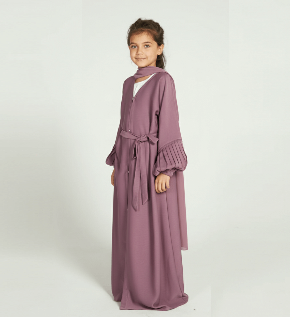 Junior Girls Premium Textured Open Abaya With Pleated Cuffs