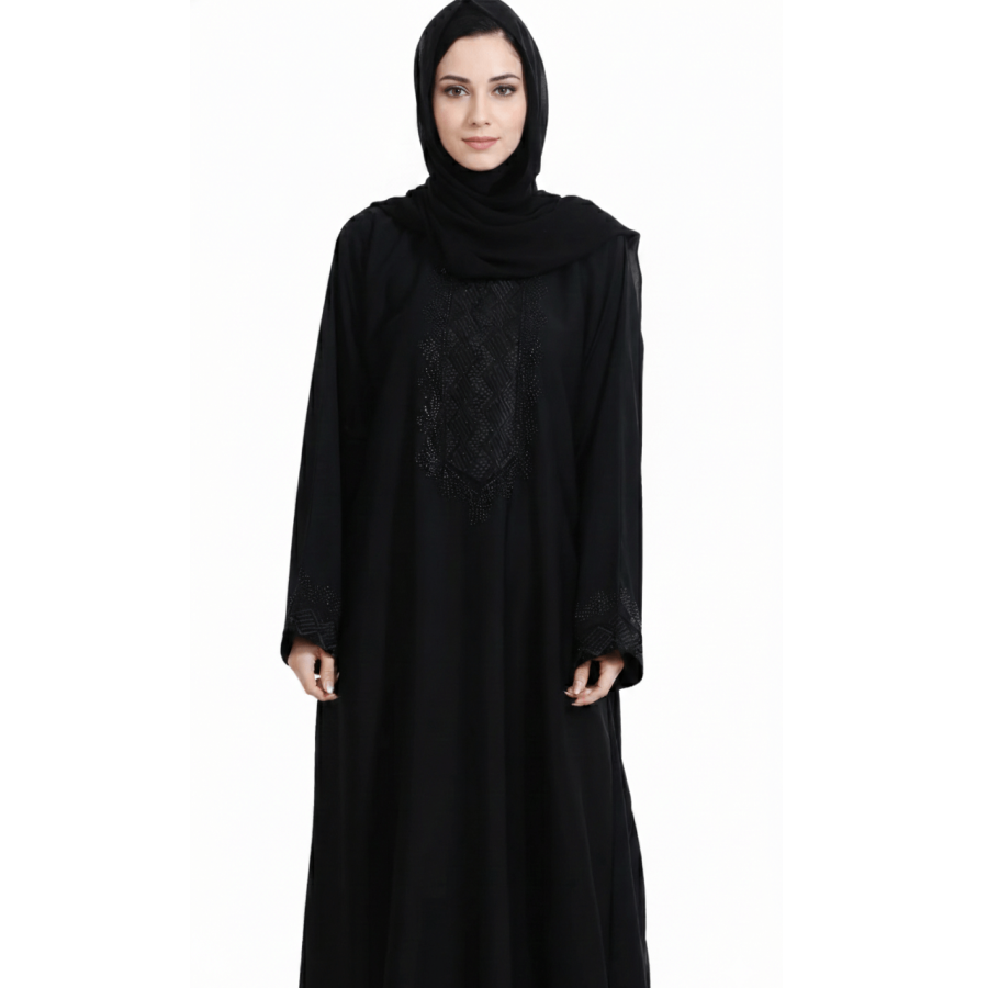 Closed Abaya with Lace and stonework