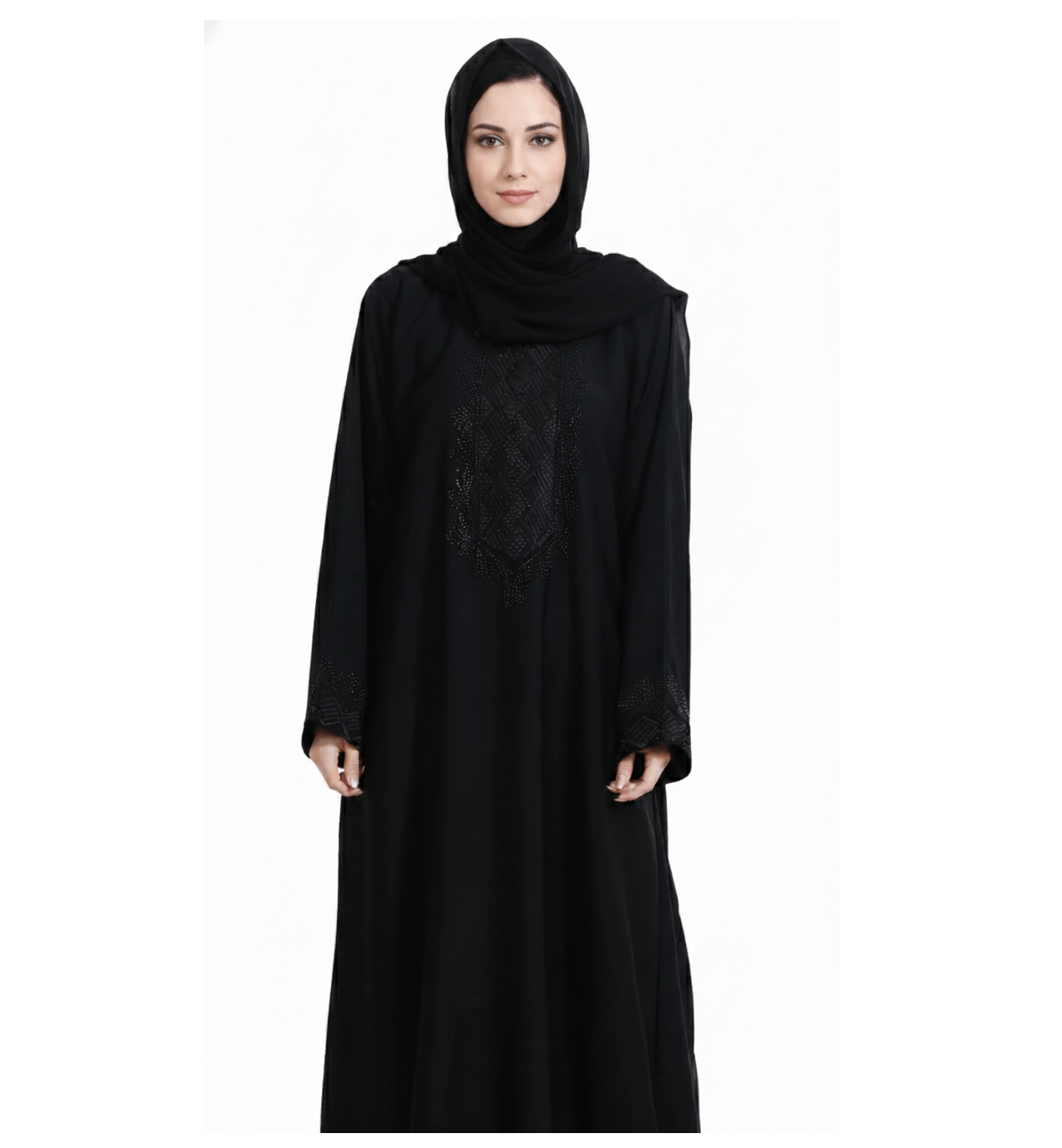 Closed Abaya with Lace and stonework