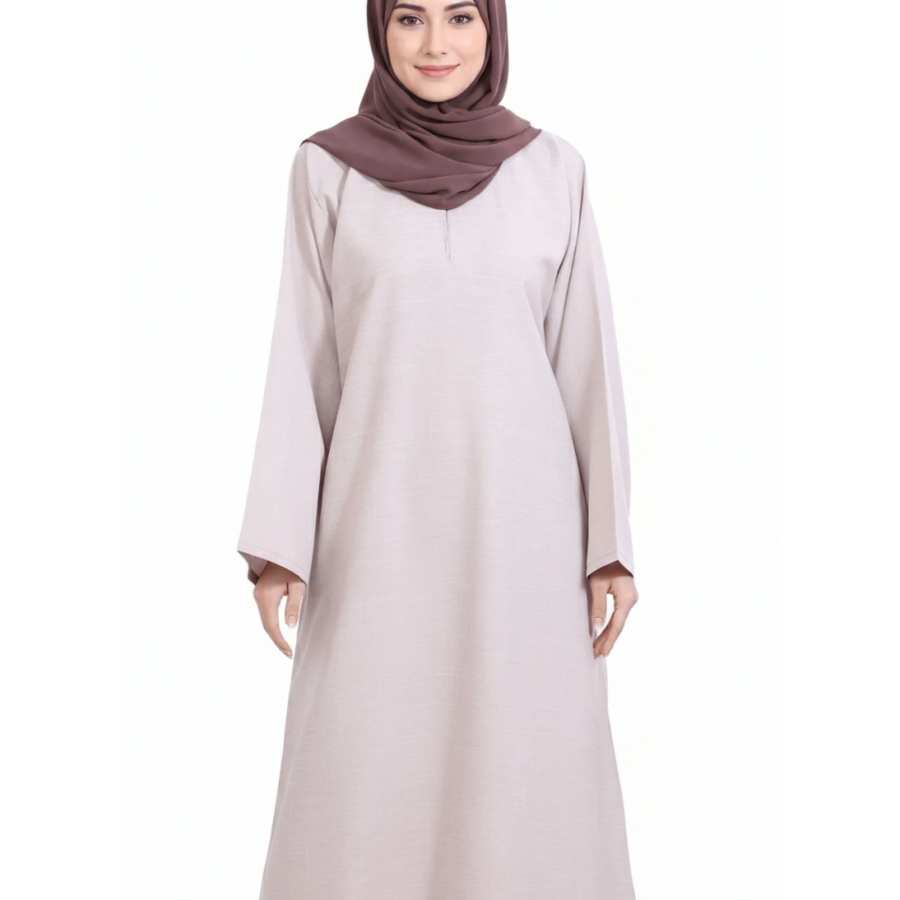 Melange Linen Closed Abaya With Wide Sleeves