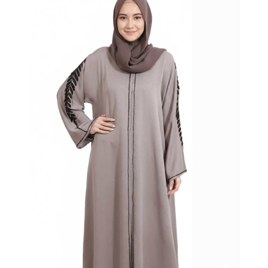 Open Abaya Style With Leaf Handwork