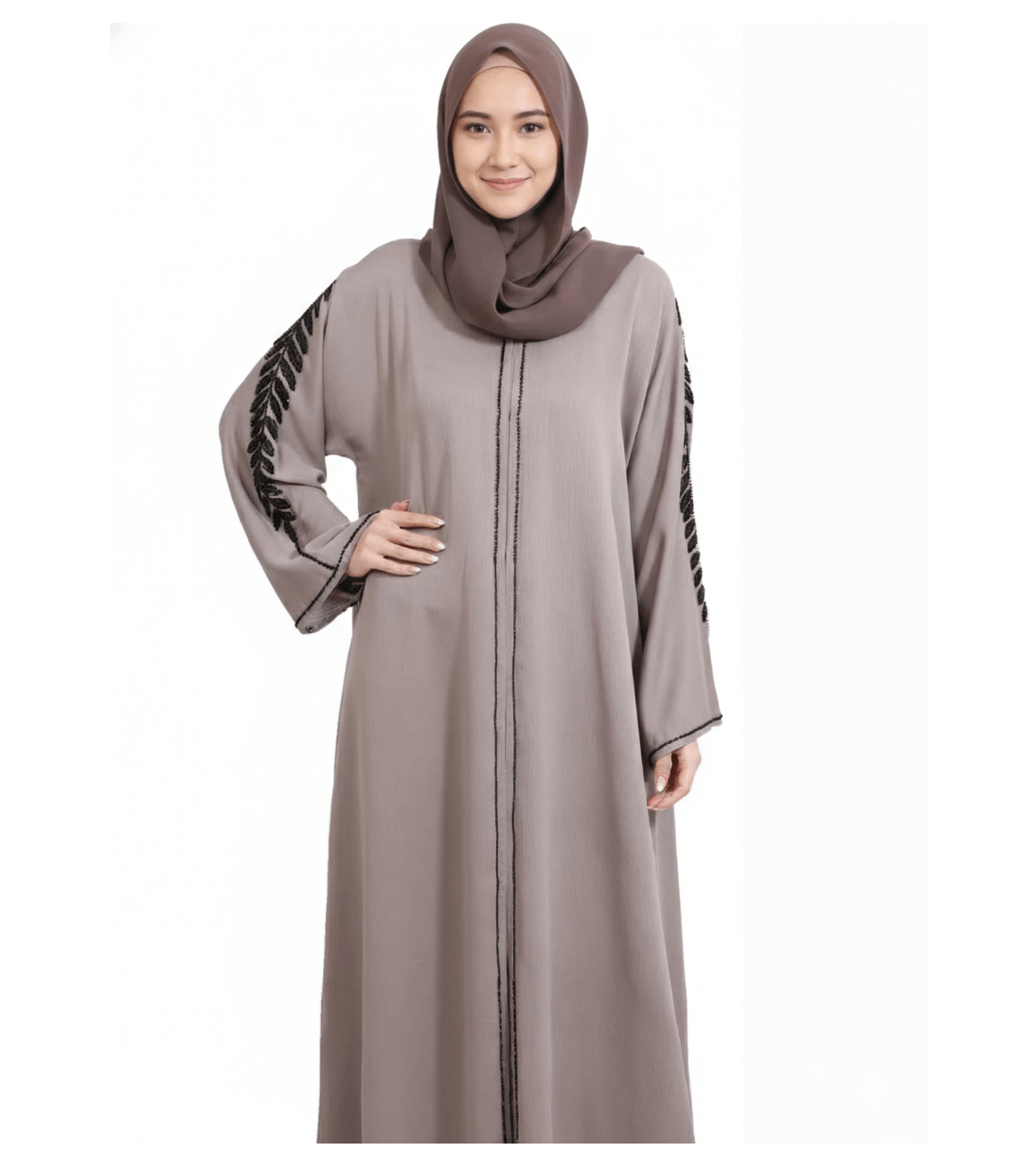 Open Abaya Style With Leaf Handwork