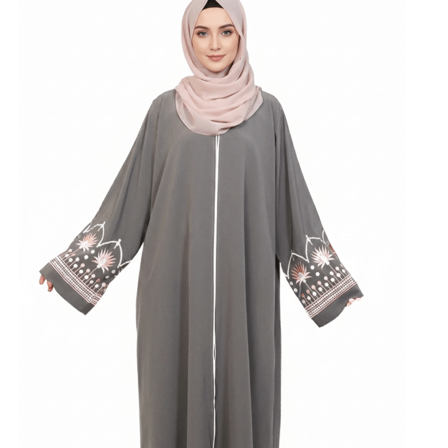 Open Abaya With Embroidered Sleeves