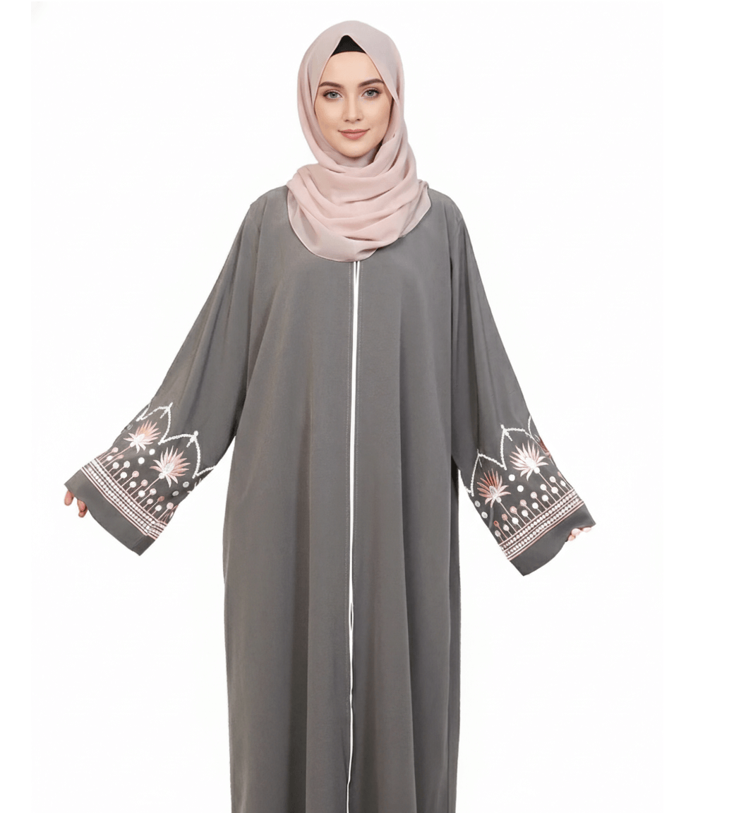 Open Abaya With Embroidered Sleeves